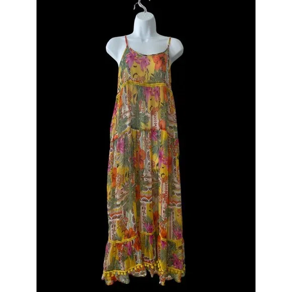 fitted lace wedding dress Tropical Ash Leaf Printed Maxi Dress S